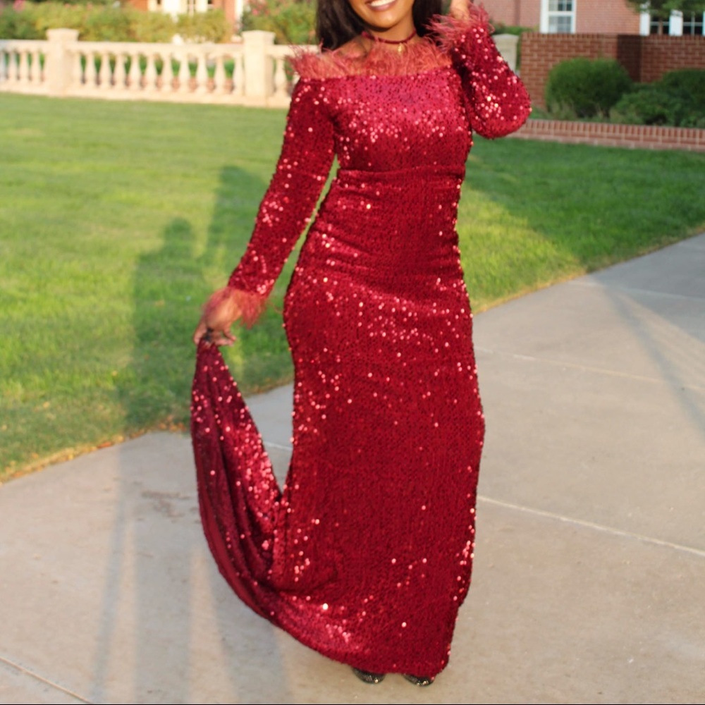 Feather sequin dress